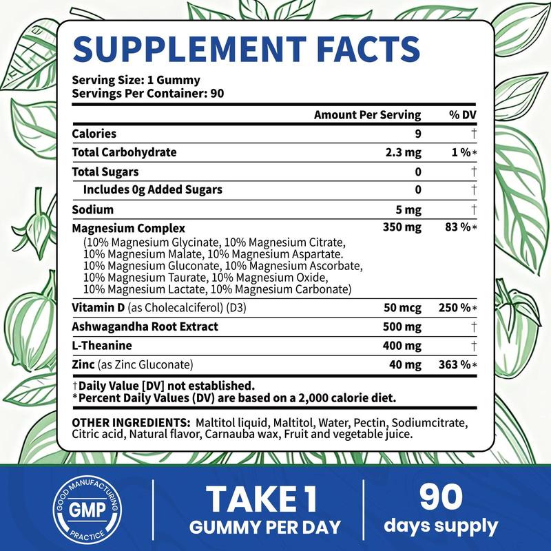 VEV 14-In-1 Magnesium Supplement– with Ashwagandha, L-Theanine, Vitamin D3 & Zinc, 90 Gummies