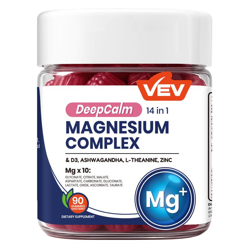 VEV 14-In-1 Magnesium Supplement– with Ashwagandha, L-Theanine, Vitamin D3 & Zinc, 90 Gummies